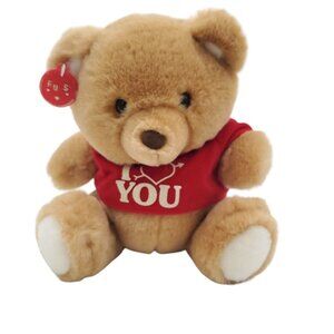 Vintage Russ Brown Teddy Bear Stuffed Animal Plush Red I Love You Shirt 9" Plush